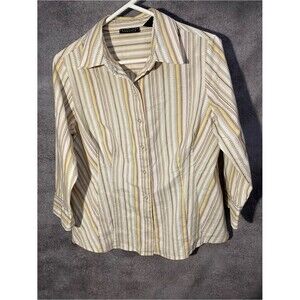 Apostrophe Stretch Women’s L Striped Button Down 3/4 Sleeve Shirt